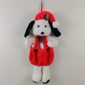 Santa's Best Plush 3D Christmas Stocking Puppy Dog In Overalls Stuffed Animal